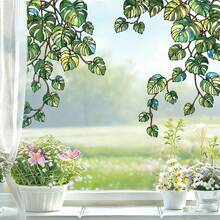 2pcs/Set Stained Glass Lemon Vine Window Clings, Static Cling Hanging Plant Window Decals, Double-Sided Non-Adhesive Film For Sliding Glass Doors Kitchen Home Window Decor - Multicolor - View 2