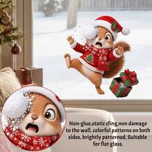 1/3pcs Cute Snowball Winking Snowman Static Cling Stickers, Cat And Squirrel Designs, Double-Sided Visible And Reusable, Suitable For Home, Shop, Cafe, Holiday Party Glass Window Decoration, Christmas Decor - Multicolor - View 3