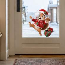 1/3pcs Cute Snowball Winking Snowman Static Cling Stickers, Cat And Squirrel Designs, Double-Sided Visible And Reusable, Suitable For Home, Shop, Cafe, Holiday Party Glass Window Decoration, Christmas Decor - Multicolor - View 5
