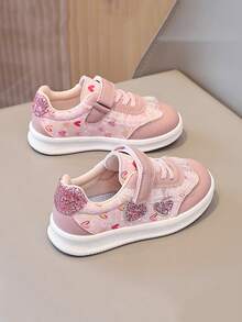 Sepatu Tenis Anak Perempuan Warna Pink dengan Hiasan Renda dan Rumbai, Motif Hati, Dekorasi Hati Berlian Imitasi, Tali Pengikat Kait & Velcro, Sol Karet Lembut Anti Selip, Sepatu Sneaker Kasual Anak yang Lucu - Berwarna merah muda - View 5