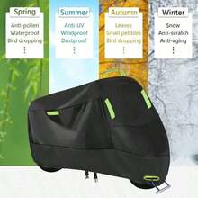 Sarung Motor Berlapis Perak, Tahan Air, Tahan Sinar Matahari, Tahan Hujan, Tahan Debu, Pelindung Luar Ruangan, Cocok Untuk Sepeda Motor, Skuter Listrik, dan Sepeda - Hitam dengan beberapa garis reflektif [hijau] - View 5