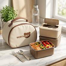 304 Stainless Steel Thermal Lunch Box, Leak Proof Bento Box, Lunch Container, Reusable Fruit Salad Food Storage Container, Dishwasher & Microwave Allowable, Suitable For Student And Adult Use In School, Office, Picnic, Travel,Back To School - Multicolor - View 2