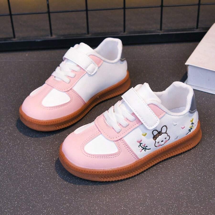 1 Pair Girls' New Embroidered Comfortable Versatile Sports Shoes, Fashionable Non-Slip Casual Sneakers - Pink - View 1