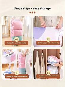 1pc Large Capacity Vacuum Storage Bag, Pink Colorblock Reusable Compression Storage Bag With Zipper Seal And Air Valve, Space-Saving For Clothes, Blankets, Bedding, Bed Linens, Suitable For Closet, Bedroom, Dorm, Moving, Travel And Back To School Season - Multicolor - View 9
