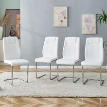 White Scandinavian-Style PU Dining Chairs (4-Pack) – Featuring Mesh Backrests, Polished Silver Metal Legs, And Non-Slip Feet. Timeless And Versatile. - White + Silver - View 8