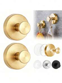 1/2Pcs Punch‑Free Stainless Steel Suction Cup Hooks, Wall‑Mounted Shower Towel Hanger, Suction Rack Fit For Tile, Glass, Mirror & Door, Hanging Towels Robes Coats, Multi‑Use Storage Hook For Kitchen And Bathroom Home Use - Multicolor - View 3