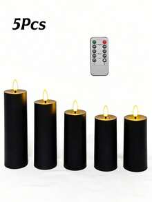 5pcs Flameless Candles, Battery Operated LED Electronic Candles With Remote Control And Timer Function, Suitable For Wedding, Birthday, Halloween, Christmas, Gothic Decor (Black) - Black - View 9