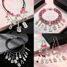 50pcs Random Assorted Musical Note/Instrument Pendant Charms, Alloy Material, Sweet & Cool Y2K Style, Classic Silvery Fashion Music Festival Party Punk Jewelry Making Accessories - A5529 - View 10
