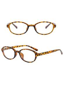 1 Pair Women's Oval Plain Lens Glasses, Minimalist Fashion Style For College And Commuting, Suitable For Computer, Gaming, TV, Clear Lenses - Leopard Print - View 2