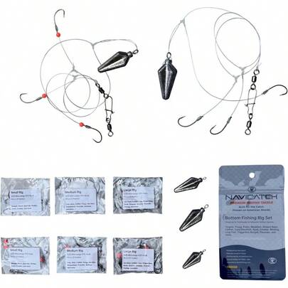 Catfish, Scup (Porgy) Sea Bass Rig - 3-Hook Hi-Lo Bottom Fishing Kit - Hand-Tied Japanese Hooks With PE Line - Saltwater Freshwater - USA-Designed