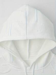 男士春秋純色提花字母圖案休閒抽繩袋鼠口袋長袖連帽衛衣，日常通勤穿搭 - 白色 - 查看 8