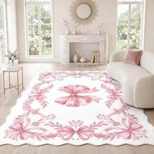 1pc Wavy Edge Bowknot Floral Rug, Soft Comfortable Bedroom Carpet, Washable Rug, Suitable For Front Door, Entrance, Hallway, Kitchen, Bedroom, Dorm, Dining Room, Skin-Friendly Carpet, Living Room Rug, Sofa Seat Rug, Area Small Rug, Creative Versatile Home Decor Rug, Large Living Room Carpet, Bedroom Rug, Dressing Room Rug, Room Decoration, Gift For Family And Friends - Multicolor - View 3