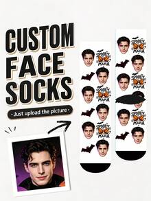 1 Pair Custom Halloween Face Crew Socks, Personalized Photo Socks, Print Any Face, Spooky Mama Funny Socks, Unique Gift For Couples, Friends & Family - Multicolor - View 2