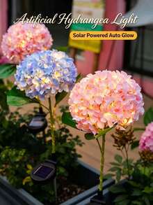 1pc[Solar Powered Single Head 20cm Large Hydrangea Flower Light]LED Outdoor Waterproof Artificial Flower Light, Solar Garden Light Outdoor Decoration For Yard, Suitable For Garden, Pathway, Backyard, Lawn Stake Lighting, Easy To Install, Large Battery, Solar Garden Light - Single-head Large Hydrangea - View 3