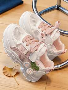 Girls Kids Sneakers Hook-And-Loop Strap Lace-Up Slip-On Low Top Structure - Pink - View 2