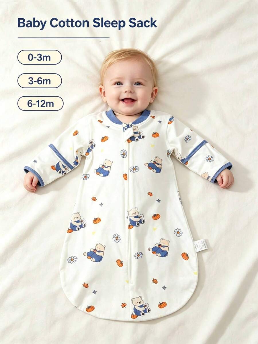 0-12M Newborn Baby Girl Sleeping Bag, Spring/Summer/Autumn Long Sleeve Cute Pink Swan Print, Double Zipper, Wearable Swaddle Sleeping Bag - Multicolor - View 1