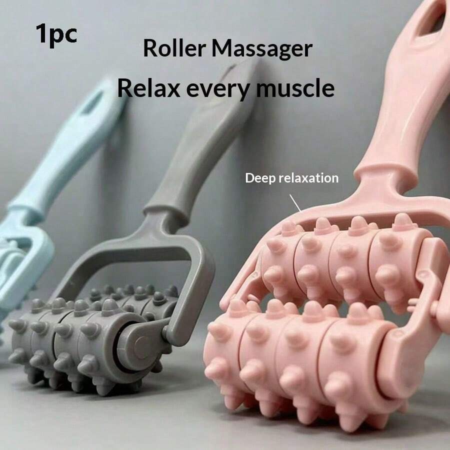 1pc Portable Multi-Function Yoga Exercise Roller, Handheld Massage Roller For Shoulder, Neck, Hand, 8-Wheel Leg And Waist Massager, Home Hand Roller Massager - Multicolor - View 1