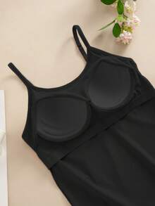 3pcs/Pack Multi-Color Solid Underwear Tank Tops, Fixed Cup With Adjustable Straps, Soft Suit-Like Fabric Layering Camisole - Black - View 9