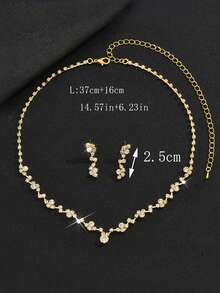 Conjunto de collar y aretes formado por 3 piezas de forma simples de gota con diamantes de imitación, adecuados para bodas, cumpleaños, aniversarios y fiestas de mujeres - Dorado - Ver 3