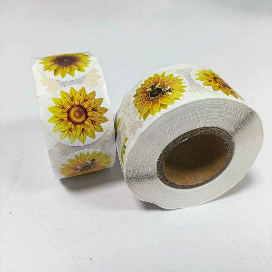 Round Sunflower Decorative Sticker Roll, Floral Self‑Adhesive Stickers For Gift Envelope Cup DIY Decoration - Multicolor - View 1
