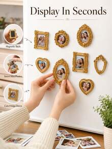 Mini Vintage Gold Picture Frame, Antique Style Resin Photo Frame, Suitable For DIY Wall Decor, Family Photos, Jewelry Display, Photography Props, Party Tabletop Decoration, Hotel Decor, Home Decor, Handmade Projects And Gift Display - Multiple Styles - View 3