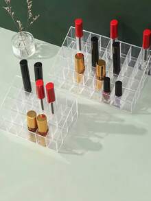 1pc/Lipstick Storage Box, Simple Transparent Plastic Multi-Grid Cosmetic Storage Box, Perfume Lipstick Organizer, Daily Dressing Table Skincare Sample Display Rack - Clear - View 4