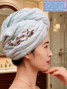QIBHI 刺繡花卉女用乾髮帽，優雅化妝髮帶帽，柔軟快乾女孩花園浴帽，溫暖花卉，極簡浴室乾髮帽，居家裝飾女孩乾髮毛巾，適用於浴室、旅行、學校、返校、居家必需品、護膚 - 彩色 - 查看 4