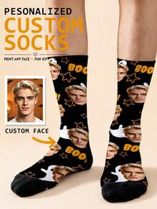 1 Pair Custom Halloween Face Crew Socks, Personalized Photo Socks, Print Any Face, Spooky Mama Funny Socks, Unique Gift For Couples, Friends & Family - Multicolor - View 4