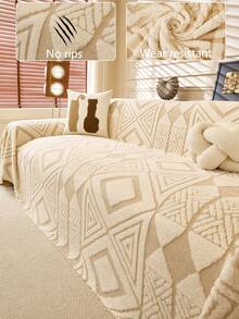 1pc Autumn/Winter Thickened Plush Warm Anti-Slip Sofa Cover, Suitable For Home Living Room And Other Room Decoration, Modern Minimalist Anti-Slip Sofa Throw, Machine Washable And Hand Washable, Fresh Fashion Soft Non-Fading Non-Shedding Bedroom Decor, Pet-Friendly Protective Cover - Beige - View 1
