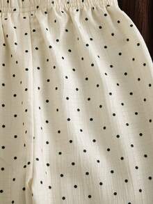 2pcs/Set Girls' Casual Wide Leg Pants, Fashionable Wave Textured Polka Dot Solid Color Lace Trim, Spring Autumn - Multicolor - View 6