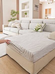 1pc Liquid-Repellent Elastic Sofa Cover, Solid Color Jacquard Craft, Pet-Friendly, Dirt-Resistant, Durable, Machine Washable, Suitable For All Seasons, Autumn/Winter, Christmas/New Year Furniture Decor And Protection, Fits 1/2/3/4 Seater L-Shaped Sofa Armrest And Backrest - Light Gray - View 1