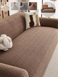 1pc Brown Leaf Pattern Fleece Stretch Sofa Cover, Nordic Modern Style Polyester Fiber Dust-Proof Non-Slip Thickened Sofa Protector, Suitable For 1/2/3/4 Seater Sofa, All Season Sofa Decor - Coffee Brown - View 9