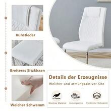 White Scandinavian-Style PU Dining Chairs (4-Pack) – Featuring Mesh Backrests, Polished Silver Metal Legs, And Non-Slip Feet. Timeless And Versatile. - White + Silver - View 7