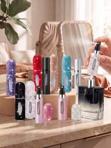 3/2/1pc Luxury Rhinestone Perfume Refillable Bottles (5ml) | Portable Sparkling Travel Spray Bottles | Vacuum Press Fine Mist Sample Dispenser For Women | Elegant Cosmetic Storage - Multicolor - View 9