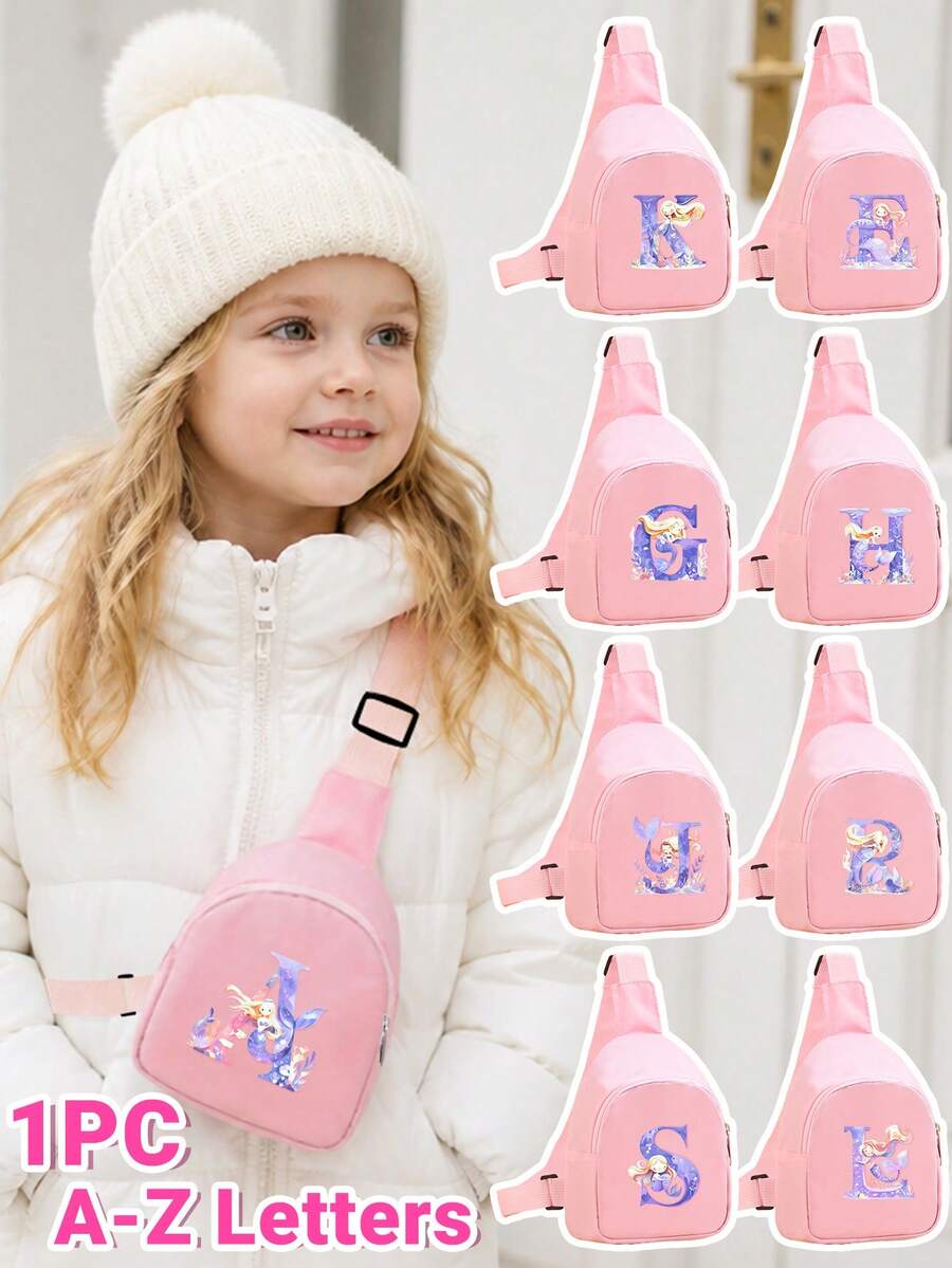 1PC Pink Chest Bag For Little Girls, Cute Cartoon Mermaid A-Z Letter ...