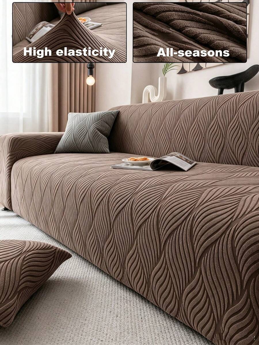 1pc 3D Sofa Cover, Solid Color Geometric Pattern Design, Protect Sofa & Decor For Holidays, High Elasticity Full Coverage Sofa Slipcover, Suitable For Sectional, L-Shaped, Straight Sofas