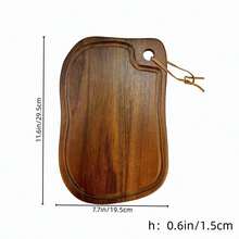 Wooden Cutting Board, Household Kitchen Chopping Board, Deep Groove Design, Double-Sided Wooden Serving Tray, Leather Hanging Strap, Home Kitchen Essential, Suitable For Cutting Meat, Fruit, Vegetables, Cheese, Breakfast, Dinner, Party Decorative Platter - Khaki - View 9