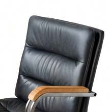 Home Office Desk Chair, Ergonomic Leather Computer Chair With Oak Wheels And Armrests, Height-Adjustable Swivel Chair For Executives - Black - View 6