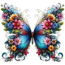 1/2/3pcs Floral Blue Butterfly Heat Transfer Iron-On Patch, Colorful Flower & Vine Pattern Vintage Art Butterfly DIY Sticker, Suitable For T-Shirts, Sweatshirts, Pillows, Canvas Bags - Multicolor - View 1