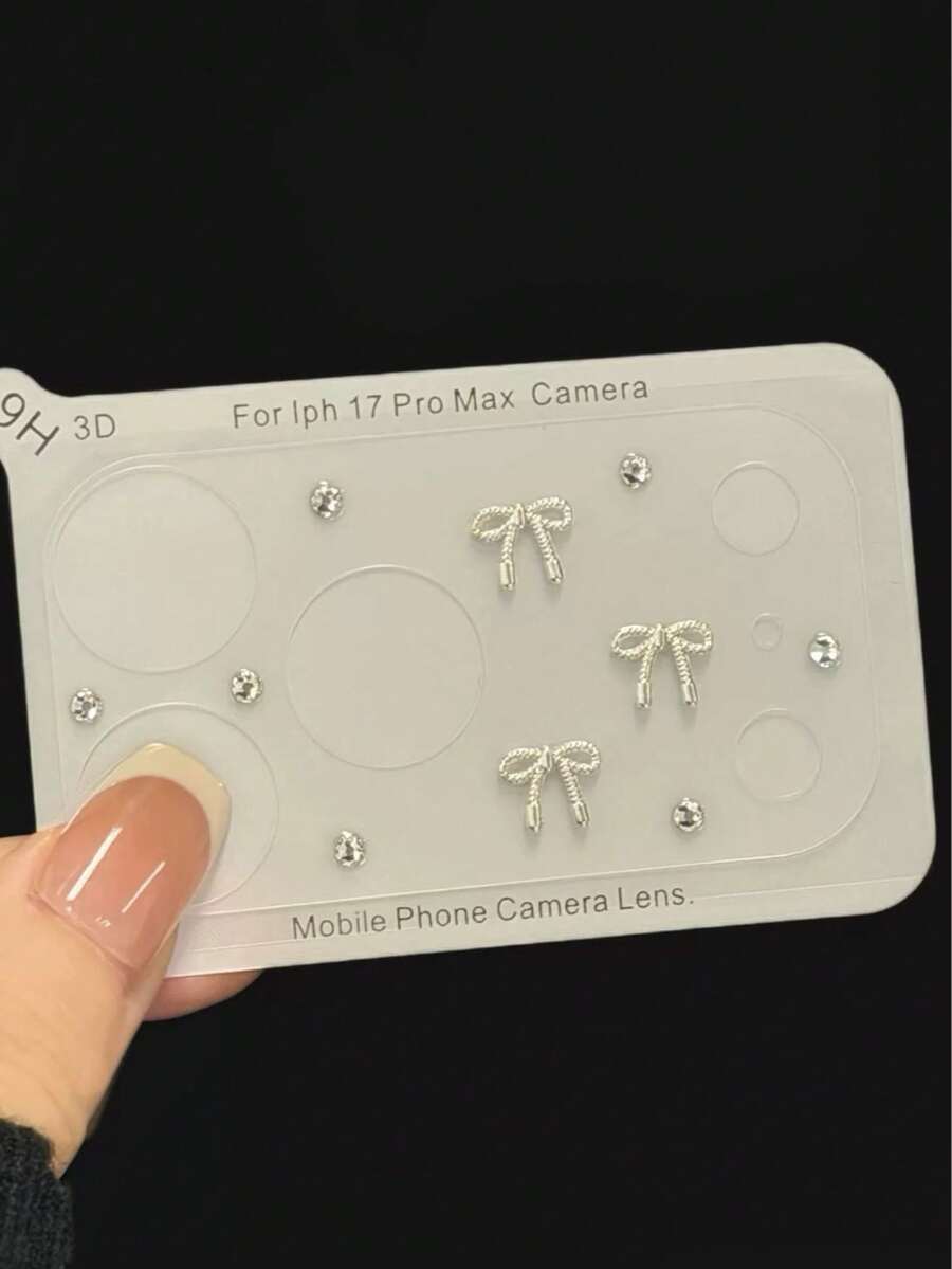 Ins 3D Bowknot Transparent Lens Protector Film For IPhone 17 Pro Max, New Circle Design For IPhone 18 Pro Rear Camera, Rhinestone Niche Premium Anti-Scratch Soft Film - Transparent - View 1