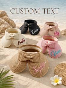Personalized Custom Name Sun Visor Hat, Bow‑Decorated Summer Cap, Stylish Beach Vacation Accessory & Gift. - Multicolor - View 8