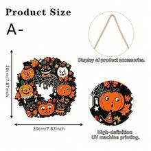 Halloween Wooden Hollow Round Ring Hanging Decoration Pumpkin Spider Web Magic House Holiday Atmosphere Decor - Multicolor - View 7