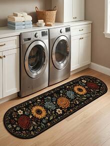 1 buah Karpet Panjang Motif Bunga Hitam, Karpet Beludru, Cocok untuk Dekorasi Ruangan, Keset Dalam Ruangan, Karpet Ruang Tamu, Keset Dapur, Karpet Kamar Tidur, Keset Kamar Mandi, Karpet yang Dapat Dicuci, Dekorasi Rumah, Dekorasi Kamar Tidur, Anti Selip dan Tahan Aus, Peredam Suara dan Peredam Kebisingan, Lembut dan Ramah Kulit - Hitam - View 3