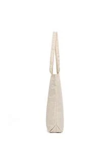Solid Color Men's One Shoulder Tote Bag, Versatile Shopping Bag, Striped Large Capacity Canvas Bag - Beige - View 2