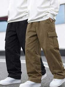 2pcs Tween Boys Casual Sports Outdoor Cargo Pants With Big Pockets, Spring/Autumn - Khaki - View 8