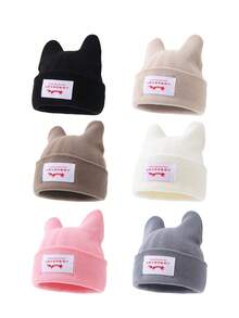 1 buah Topi Beanie Pria Modis Warna Polos Serbaguna dengan Patch Huruf dan Telinga Kucing, Cocok untuk Kehangatan Musim Gugur/Musim Dingin dan Pemakaian Sehari-hari - MultiWarna - View 8