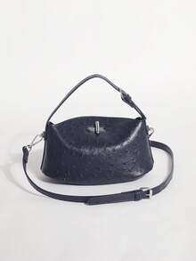 Navy Blue Tie Dye Polka Dot Textured Box Bag, Bucket Handbag With Adjustable Strap, Multifunctional Shoulder Bag, Crossbody, Suitable For Commuting, Shopping, Dating, Afternoon Tea - Navy Blue - View 4