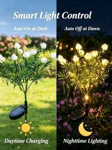 Solar Powered Garden Lights, Outdoor Waterproof, Solar Powered Jasmine Flower Lawn Lights, New Rural Plant Flower Lanterns, Garden Atmosphere Lights, LED Lawn Lights, Outdoor Ground Plug-In Lights, Solar Powered Lawn Lights, Garden Decoration Lights, Design, Light-Sensing Control, Garden Pathway Lighting | Dynamic Flower Design | Solar Powered Charging Lights, Outdoor Lighting - Gardenia - View 6