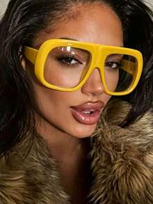 Large Frame Fashionable Concave Shaped Plain Lens Retro Personalized Casual Glasses Frame Versatile Frame Women's Eyeglasses Frame - Multicolor - View 4