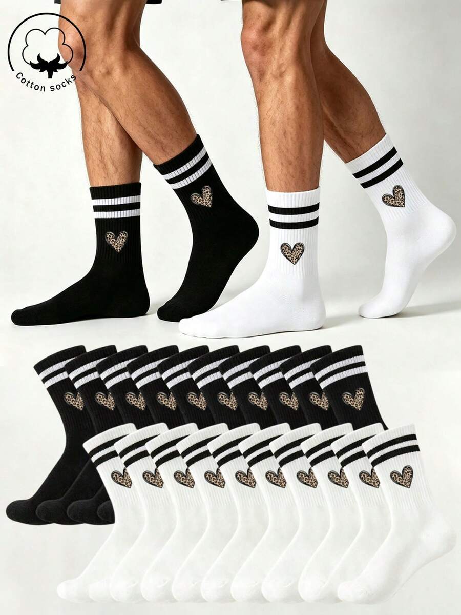 1/3/5/10/15/20/30 Pairs Men's Cotton Mid-Calf Socks, Sports/Business Long Socks, White/Black Random Shipment, All Season Wear, Breathable And Moisture-Wicking - Multicolor - View 1
